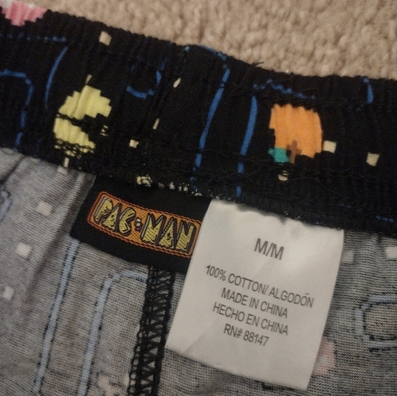 Pac Man Pants Mens Medium Black Elastic Waist Drawstring Sleepwear Pajama NWT - Picture 3 of 6